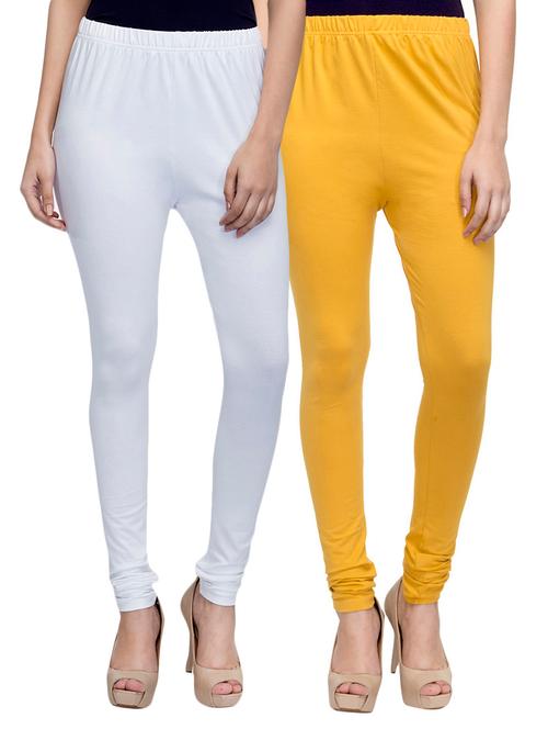 cotton lycra solid leggings (set of 2) - 10797131 - Very Small Image - 1
