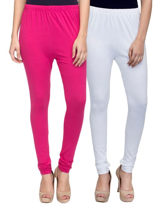 cotton lycra solid leggings (set of 2) - 10797141 - Very Small Image - 1