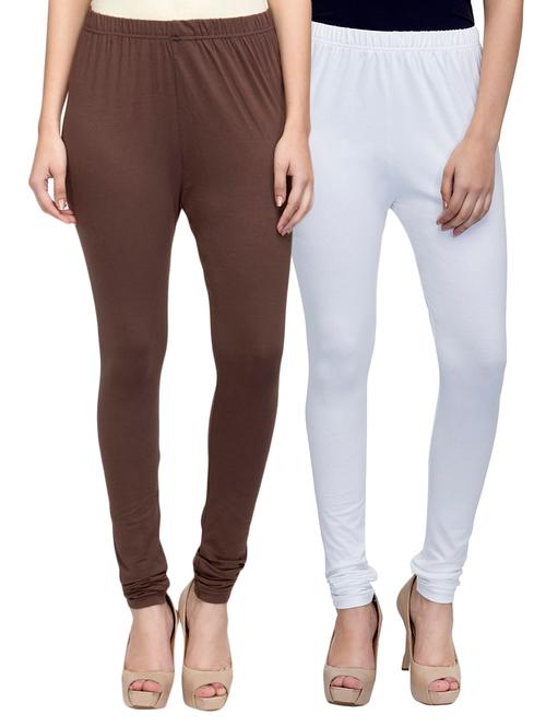 cotton lycra solid leggings (set of 2) - 10797144 - Very Small Image - 1