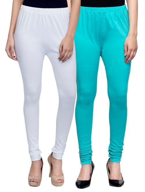 cotton lycra solid leggings (set of 2) - 10797149 - Very Small Image - 1