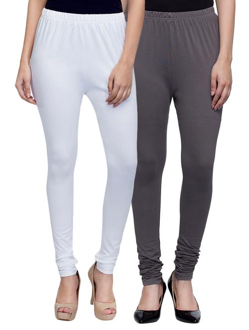 cotton lycra solid leggings (set of 2) - 10797152 - Very Small Image - 1