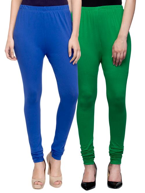 cotton lycra solid leggings (set of 2) - 10797156 - Very Small Image - 1