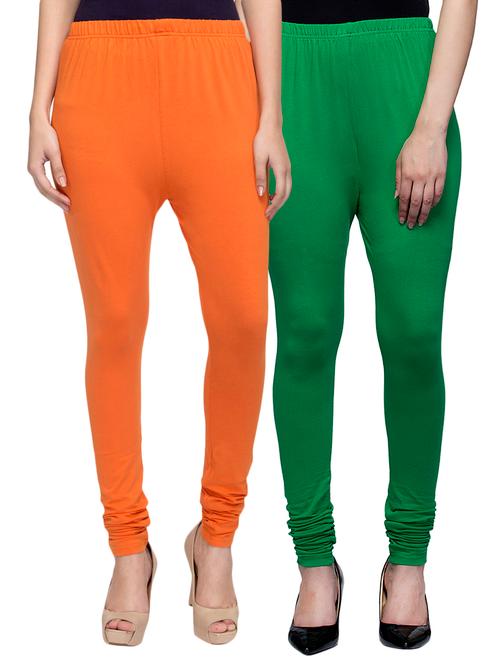 cotton lycra solid leggings (set of 2) - 10797158 - Very Small Image - 1