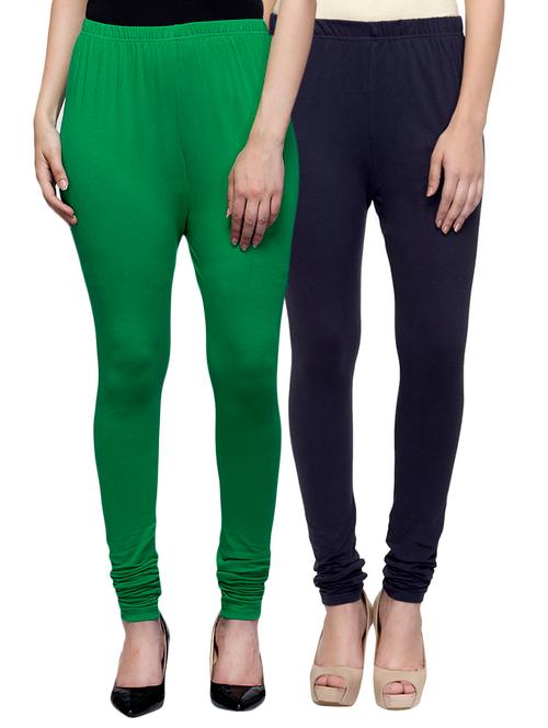 cotton lycra solid leggings (set of 2) - 10797162 - Very Small Image - 1