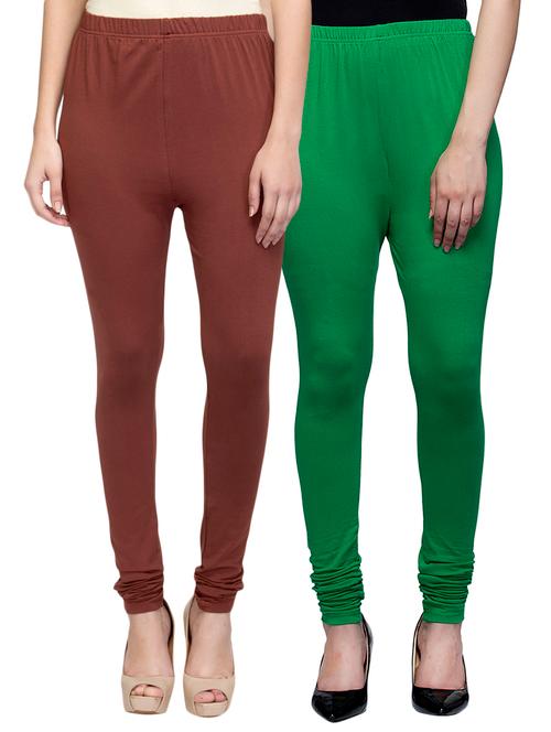 cotton lycra solid leggings (set of 2) - 10797171 - Very Small Image - 1