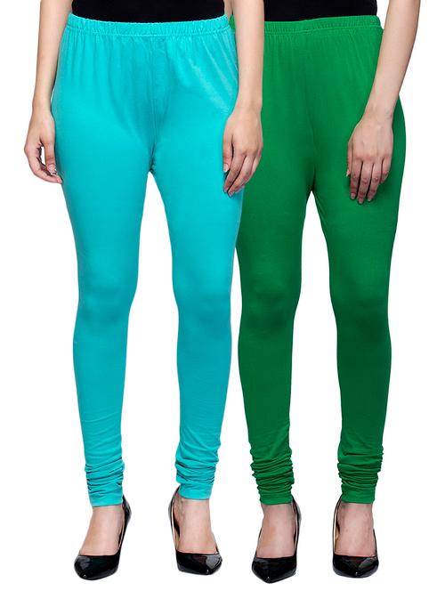 cotton lycra solid leggings (set of 2) - 10797175 - Very Small Image - 1