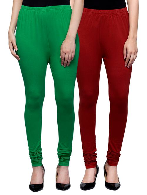 cotton lycra solid leggings (set of 2) - 10797180 - Very Small Image - 1