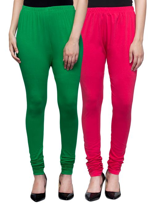 cotton lycra solid leggings (set of 2) - 10797182 - Very Small Image - 1