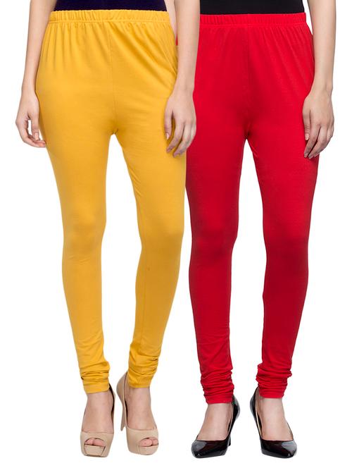 cotton lycra solid leggings (set of 2) - 10797184 - Very Small Image - 1