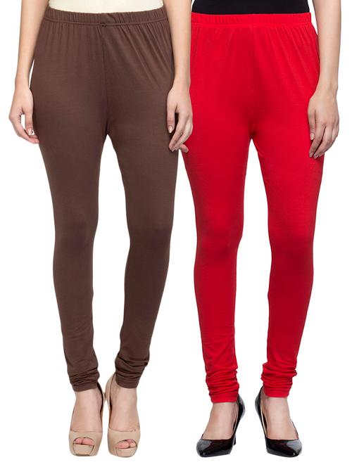 cotton lycra solid leggings (set of 2) - 10797195 - Very Small Image - 1