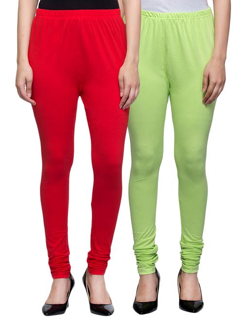 cotton lycra solid leggings (set of 2) - 10797198 - Very Small Image - 1