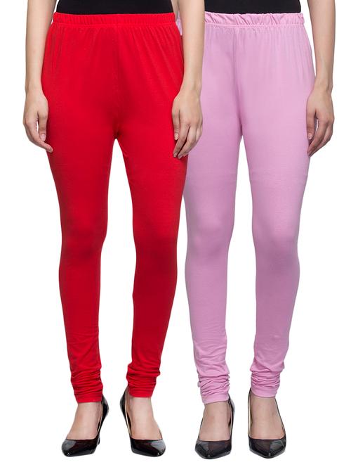 cotton lycra solid leggings (set of 2) - 10797200 - Very Small Image - 1