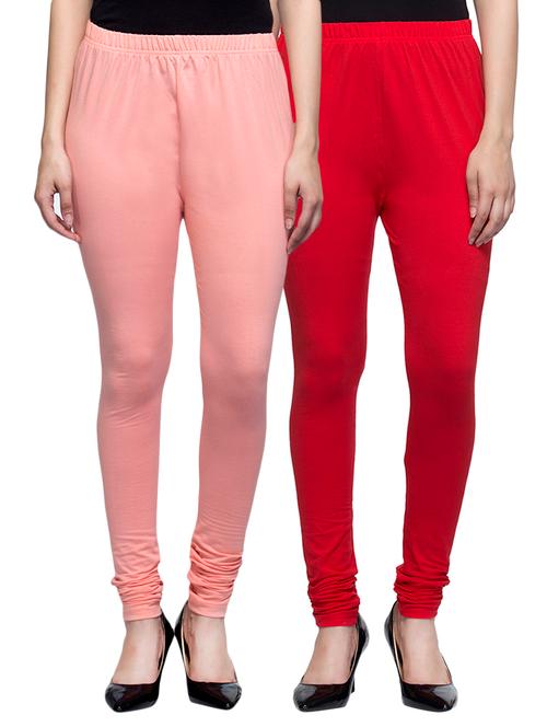 cotton lycra solid leggings (set of 2) - 10797201 - Very Small Image - 1