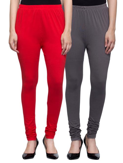 cotton lycra solid leggings (set of 2) - 10797202 - Very Small Image - 1