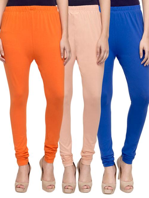 cotton lycra solid leggings (set of 3) - 10797208 - Very Small Image - 1