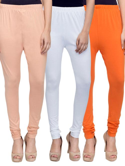 cotton lycra solid leggings (set of 3) - 10797219 - Very Small Image - 1