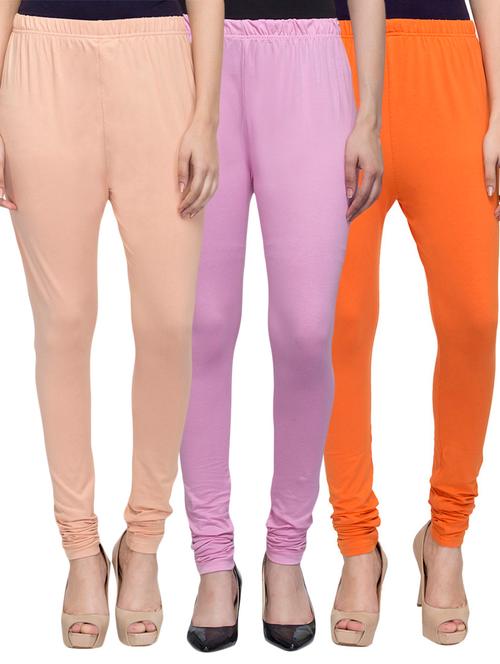 cotton lycra solid leggings (set of 3) - 10797222 - Very Small Image - 1
