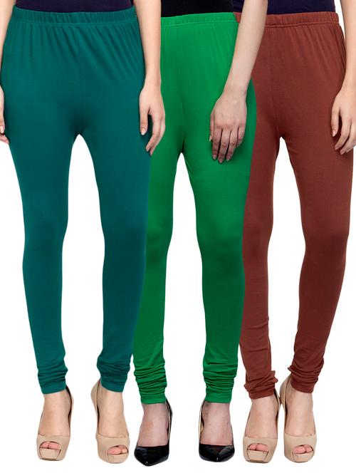 cotton lycra solid leggings (set of 3) - 10797245 - Very Small Image - 1