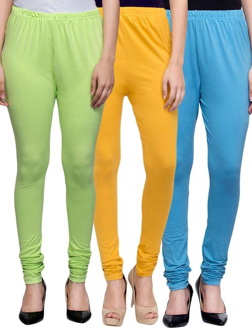 cotton lycra solid leggings (set of 3) - 10797290 - Very Small Image - 1