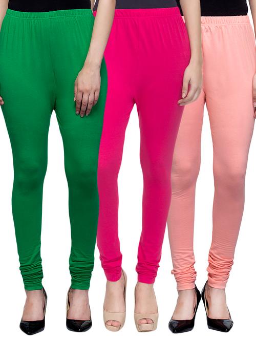 cotton lycra solid leggings (set of 3) - 10797303 - Very Small Image - 1