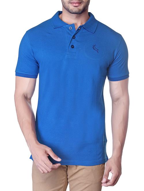 solid blue cotton polo t-shirt - 10799549 - Very Small Image - 1