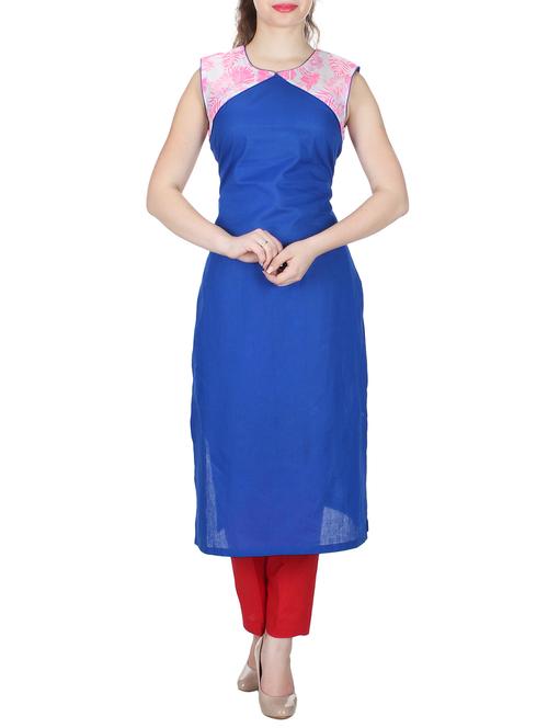 blue cotton straight kurta - 10799581 - Very Small Image - 1