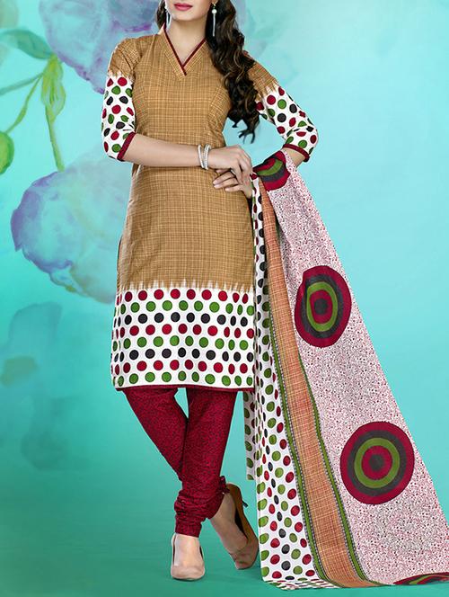 beige cotton unstitched suit - 10800593 - Very Small Image - 1