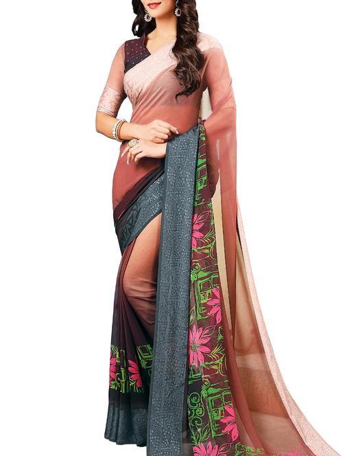brown georgette saree - 10801327 - Very Small Image - 1
