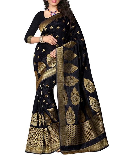 black silk banarasi saree with blouse - 10801534 - Very Small Image - 1