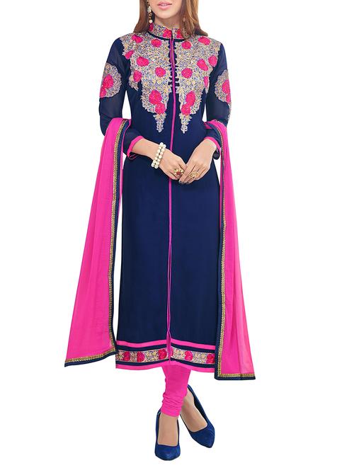 blue georgette unstitched dress material - 10803663 - Very Small Image - 1