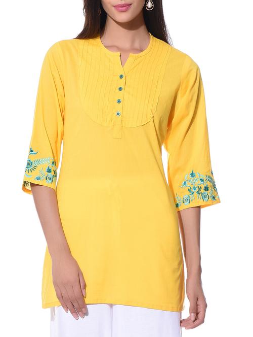 yellow cotton kurti - 10805225 - Very Small Image - 1