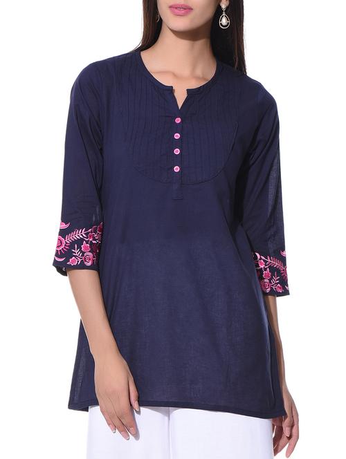 navi blue cotton kurti - 10805226 - Very Small Image - 1