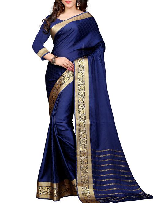 blue tussar silk bordered saree with blouse - 10805382 - Very Small Image - 1