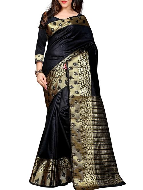black tussar silk bordered saree with blouse - 10805383 - Very Small Image - 1