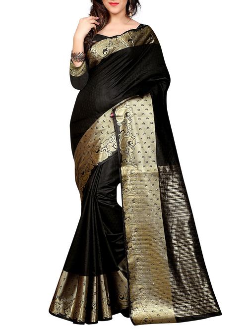 black tussar silk bordered saree with blouse - 10805386 - Very Small Image - 1