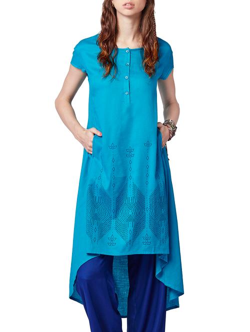 aqua cotton kurta - 10805528 - Very Small Image - 1