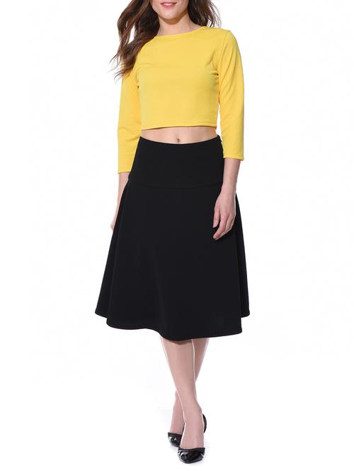 yellow solid top and black skirt set - 10805969 - Very Small Image - 1