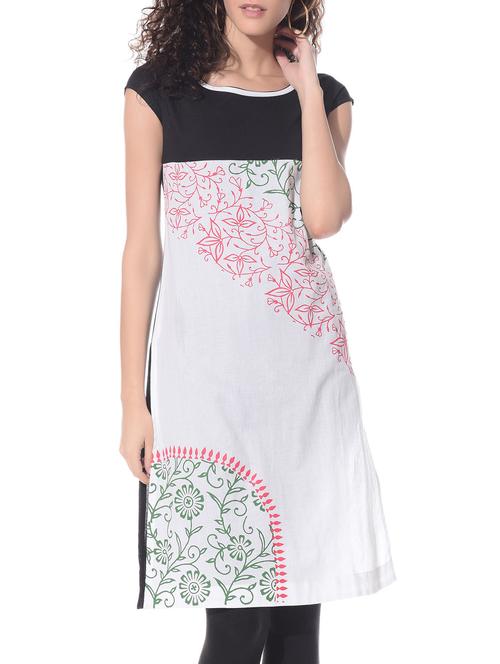 off white cotton straight kurta - 10807958 - Very Small Image - 1