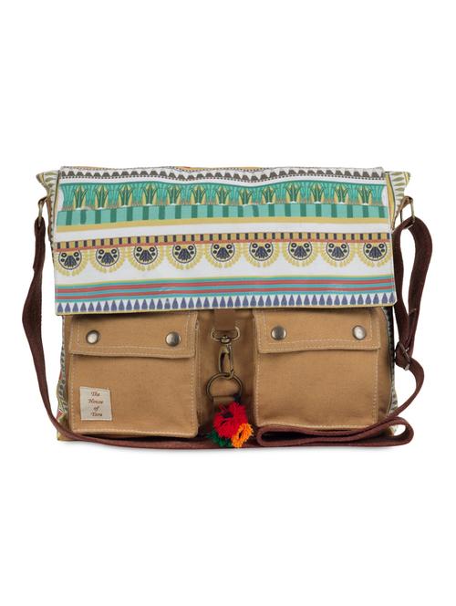 beige printed canvas messenger bag - 1080802 - Very Small Image - 1