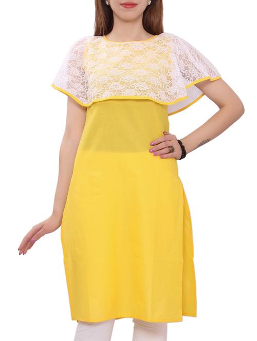 yellow cotton straight kurta - 10808100 - Very Small Image - 1
