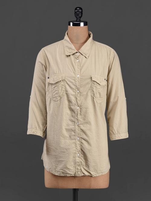 solid beige cotton formal shirt - 1081042 - Very Small Image - 1