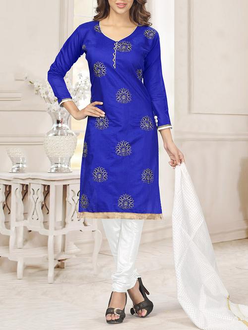 blue cotton un-stitched dress material - 10814150 - Very Small Image - 1