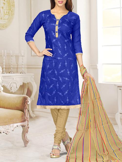 blue cotton un-stitched dress material - 10814155 - Very Small Image - 1