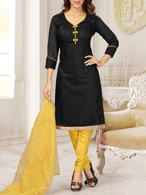 black cotton un-stitched dress material - 10814157 - Very Small Image - 1