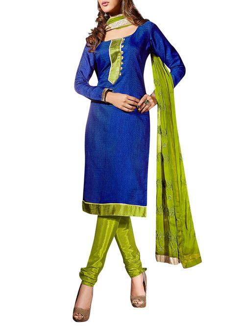 blue cotton un-stiched dress material - 10814179 - Very Small Image - 1