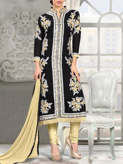 black georgette un-stitched dress material - 10814228 - Very Small Image - 1