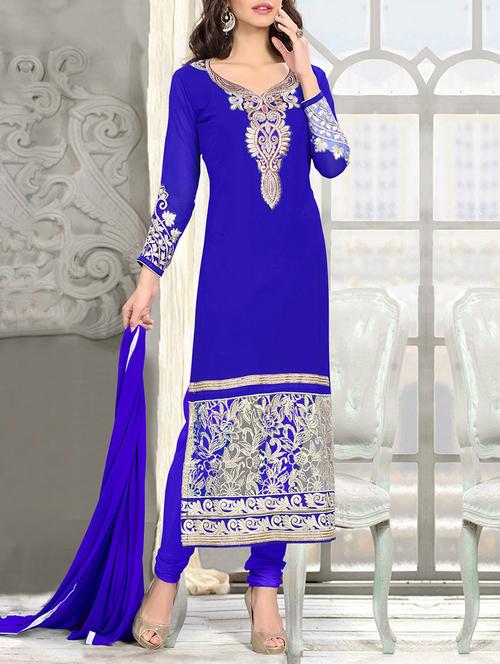 blue cotton un-stitched dress material - 10814230 - Very Small Image - 1