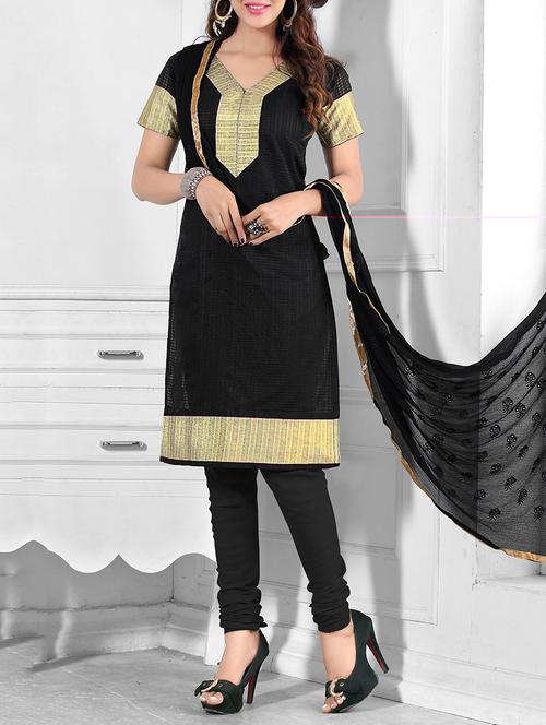 black cotton un-stitched dress material - 10814234 - Very Small Image - 1