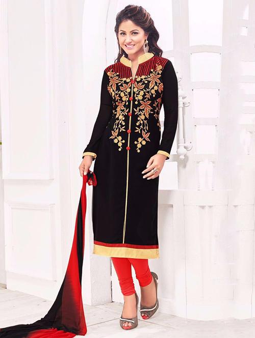 black cotton un-stitched dress material - 10814253 - Very Small Image - 1