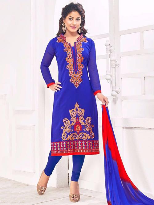 blue cotton un-stitched dress material - 10814254 - Very Small Image - 1